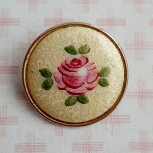 Vtg Guilloche Rose Flower Brooch Pin Pink